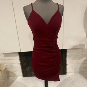 Elegant Burgundy Ruched Dress